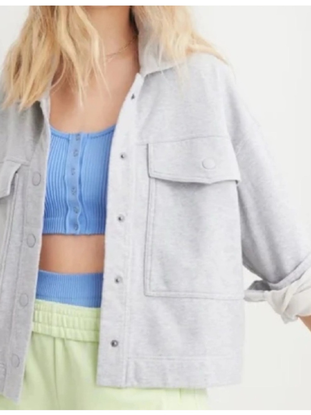 aerie Light Gray Utility Overshirt Jacket